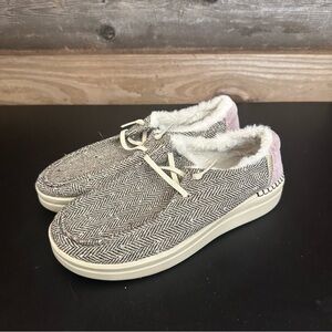 HEY DUDE Womens 8 Brown Herringbone Wendy Rise Slip On Lightweight Loafers Lined